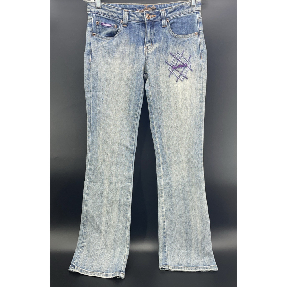 Vtg Southpole Womens 5 (27x31) Denim Flare Embroidered Logo Y2K Low Rise Jeans
